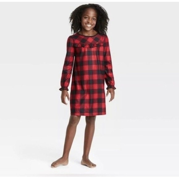 Girls Holiday Buffalo Check Flannel PJ's Nightgown - Wondershop Red Size 4 - Picture 1 of 5